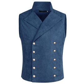 Allthemen Mens Double Breasted Waistcoat Steampunk Casual Suit Vest Tuxedo Dress Vest for Party #54Navy XXL