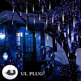 Weepong Rain Drop Lights UL Certified Meteor Shower Lights 30cm 8 Tubes 144LED Falling Rain Lights Outdoor Icicle Snow Cascading Christmas String Lights for Tree Wedding Party Garden Decoration,White