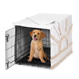 Sweet Jojo Designs 36in. Medium Dog Crate Cover (Boho Chic Sun) Pet Cage, Kennel Covers (Bohemian, Farmhouse, Southwestern, Elegant, Modern, Minimalist, Macrame, Tuft, Trim, Solid Ivory Cotton Fringe)