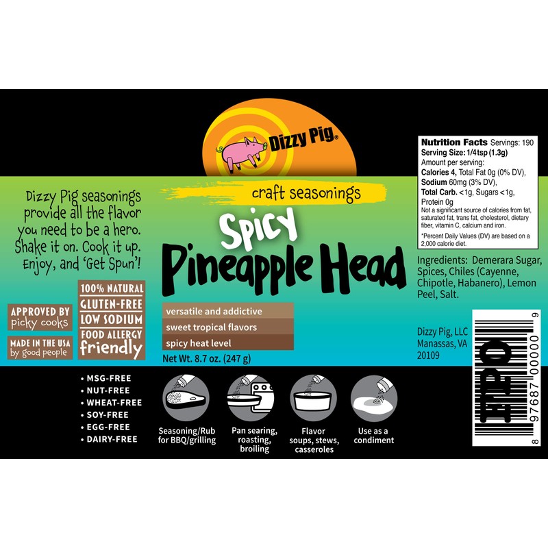 Dizzy Pig Spicy Pineapple Head Tropical Seasoning Rub (8oz Shaker)