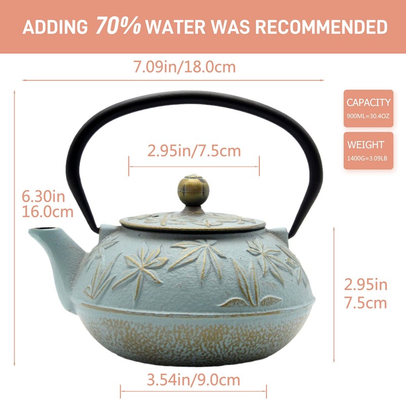 SECHUDO Cast Iron Teapot Tea Kettle with Stainless Steel Infuser