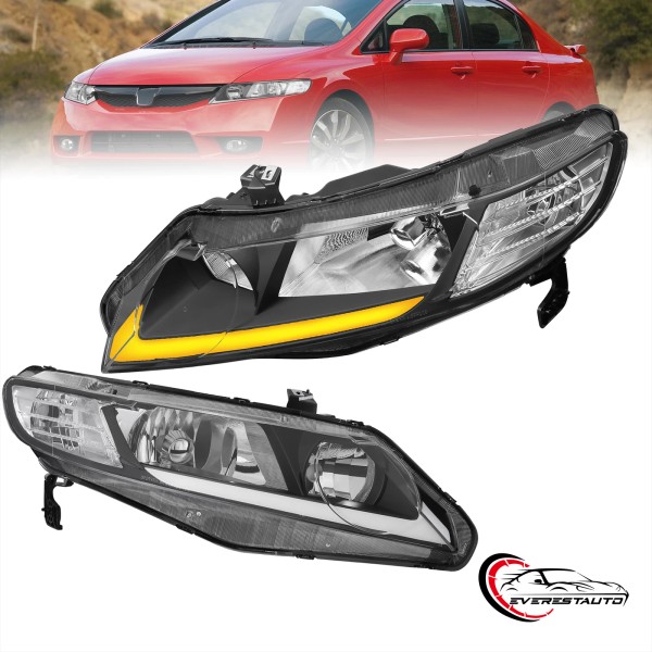 EVERESTAUTO Pair LED DRL Sequential Signal Headlights Lamps For 06-2011