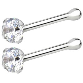 Forbidden Body Jewelry FBJ 14k Nose Ring, 22g, Solid 7mm Micro Stud, 2mm CZ Simulated Diamond, Non-Irritating Skin Safe Real Gold, Women/Men (Sold Individually), Gold