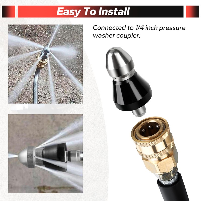 Pressure Washer Sewer Jetter Nozzle, Upgrade 2026 High-Pressure Nozzle Kit