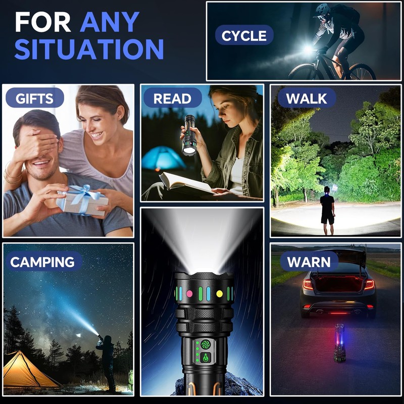 Rechargeable Flashlights High Lumens 10000, Super Bright LED Flash Light