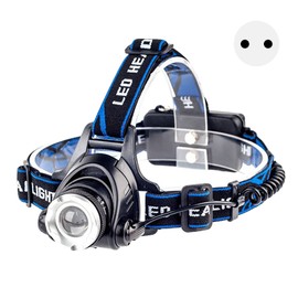 LED Headlamp Zoomable Super Bright Long Range Aluminum Alloy Headlight for Camping Fishing Night Walking EU Plug 220V