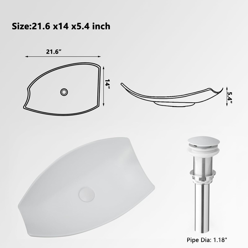 Sinku Mccut 21 Inch Stone Resin Vessel Sink and Drain