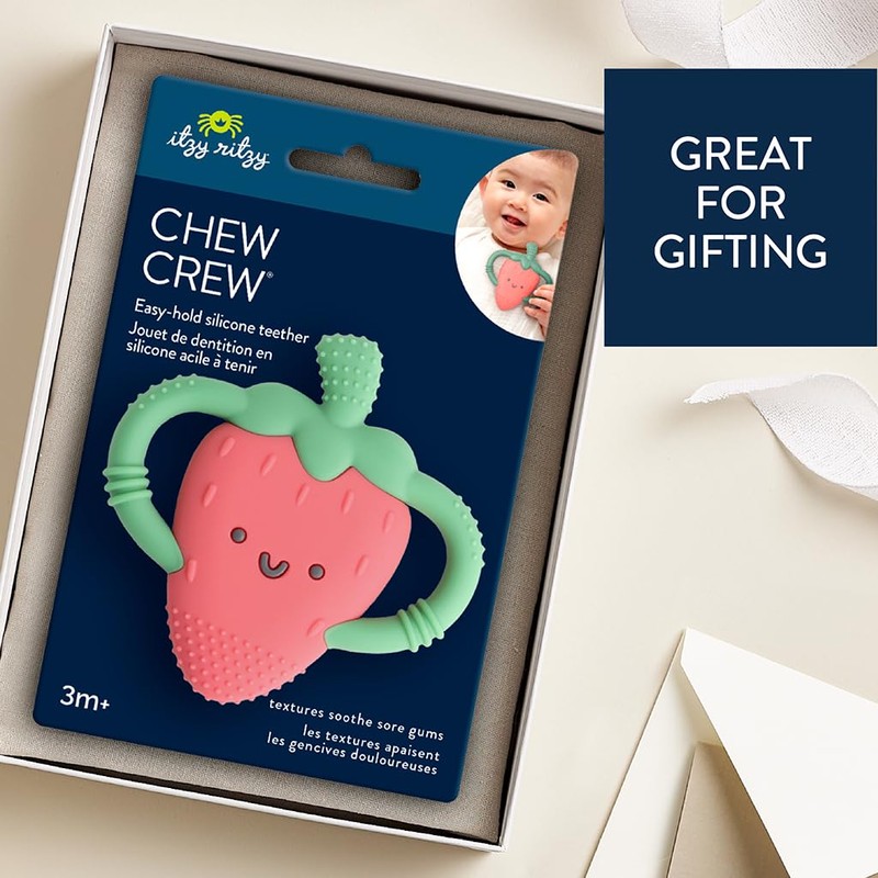 Itzy Ritzy Strawberry-Shaped Baby Teether with Handles; Silicone Teether for