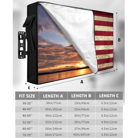 American Flag Outdoor TV Cover 60 to 65 Inch Weatherproof, Vintage Red Stripes 600D Oxford TV Covers with Waterproof Zipper, USA Flag Outside Flat TV Screen Protector Size 58"W x 37"H x 4.5"D