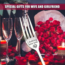 I Forking Love You Fork in Gift Box, Stainless Steel Engraved Letter Dinner Fork, Unique Carving Fork Best Gifts for Valentine's Day Christmas Birthday Anniversary with Rose