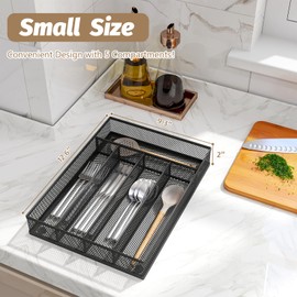 Sedegn Silverware Organizer Metal Mesh, Small Drawer Organizer, Utensil Cutlery Tray for kitchen drawers, Flatware Organizer with 5 Compartment, Black(9.3"*12.6")