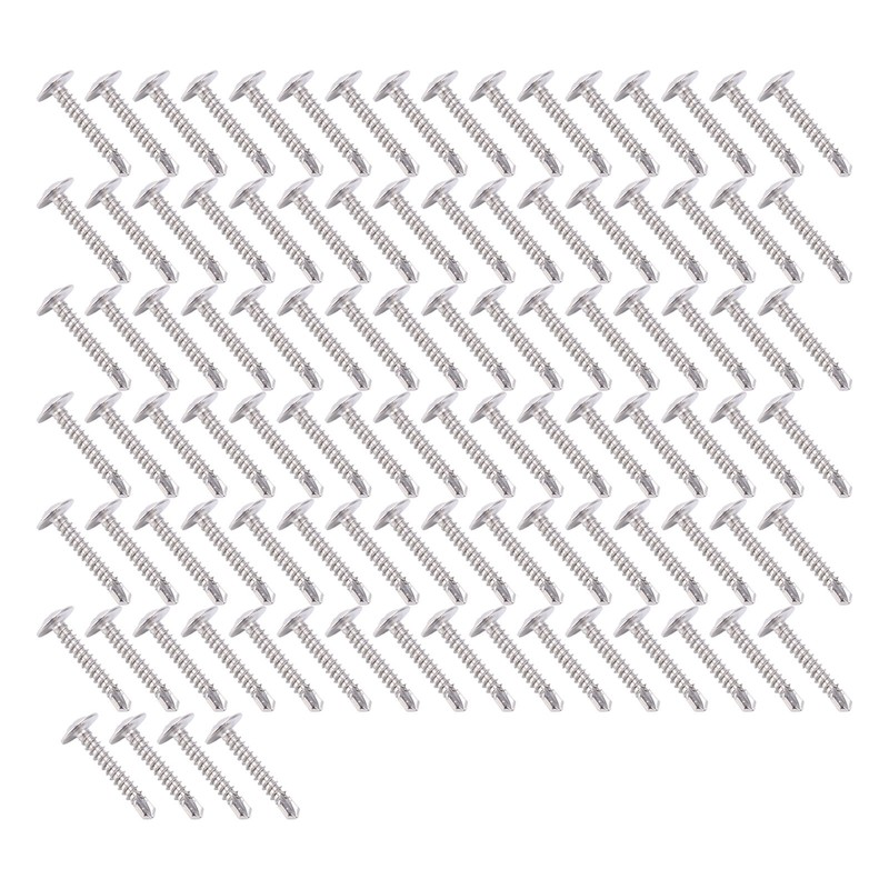 100Pcs Self Drilling Screw M4.2x25 Round Washer Stainless Steel Fastener