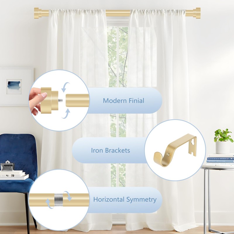 Gold Curtain Rods for Windows 30 to 42 Inch(2.5-3.5ft), 1