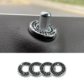 BEYPOVK 4 Pack Bling Car Inner Door Lock Covers, Rhinestones Pull Rod Bolt Stickers, Automotive Interior Car Door Lock Pin Caps for C Class C200L GLC260 C260L (Black)