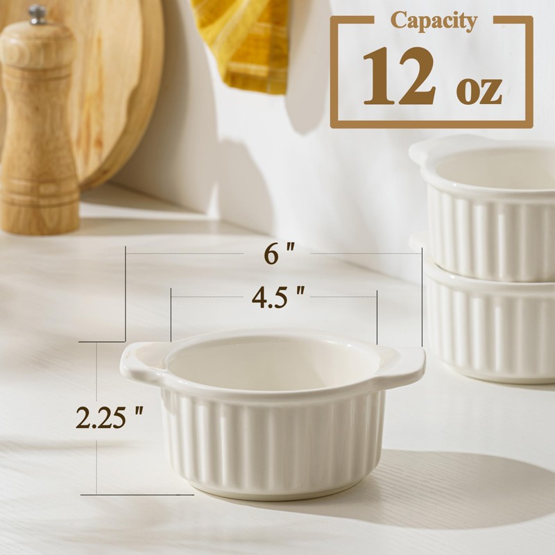 Gacoree French Onion Soup Bowls with Handles, 12 Oz Ramekins