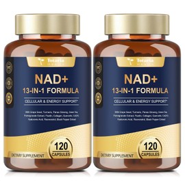 Totaria (2 paquetes) Suplemento de NAD para mujeres y hombres con nicotinamida, ribósido, resveratrol, quercetina, betaína que aumenta los niveles de NAD+. Suplemento NAD Plus para combatir el envejec