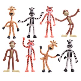 Bendable Zoo Animals 4 inch Wild Animal Toys in 4 Designs - Flexible Safari Animals Figures Party Favors Jungle Animals - Pinata Stuffers Rainforest Animals Figures Stress Educational Toys - 12 pcs