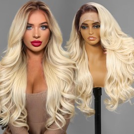 KOME Ombre 613 Blonde Synthetic Lace Front Wig,13×6 Blond Body Wave HD Lace Glueless Wig for Women Daily Use 26IN