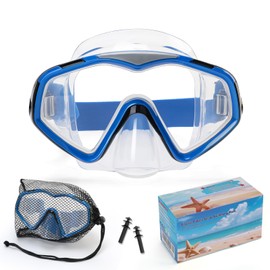 Diving Mask, Adults Swimming Goggles with Nose Cover, Anti-Leak Silicone Adult Snorkel Mask, Wide View Swim Goggles with Fabric Strap and Ultra Clear PC Lens