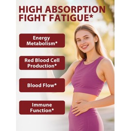 Vitacook Iron Supplement 65mg for Women & Men, Ferrous Bisglycinate Chelate, Vitamin C, A, E, B6, B12, Spinach & Beet Root Powder, for Blood Flow & Energy Support, 90 Capsule