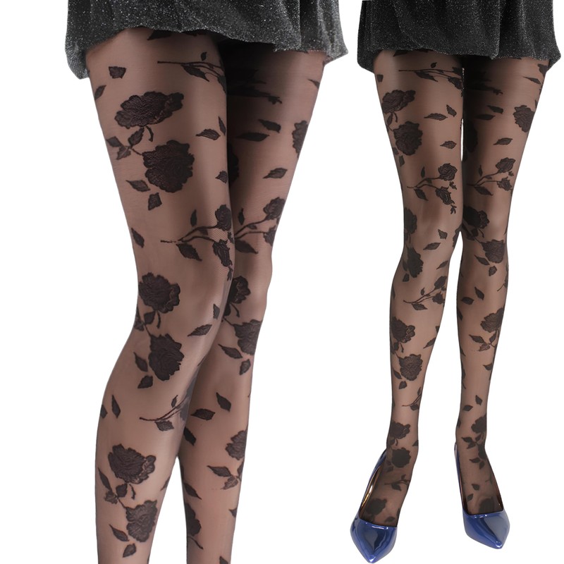 JUST BEAUTY TOUCH Roses Patterned Tights - 20 Denier Black
