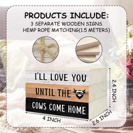 Decorative Books for Home Decor, Rustic Wood Book Stack for Table Decor, I'll Love You Until The Cows Come Home Decor Books for Living Room Bookshelf, Farmhouse Stacked Books Decor (L13)