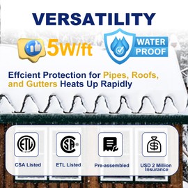 HEATIT HIRD-F 160 feet Roof & Gutter Snow De-Icing Kit, 5W/ft Heat Tape for Roof and Gutters Ice Dam Prevention with 6 ft Power Cold