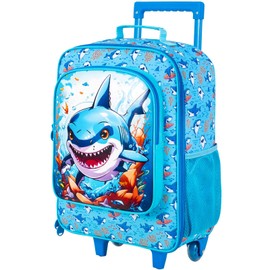 WZLVO Kids Luggage for Boys, Cool Shark Suitcase Rolling with Wheels, Travel Carry on for Children Toddler Elementary
