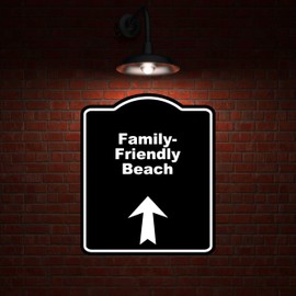 Family-Friendly Beach Black Sign Arrow Up Aluminum Composite Sign 8.5 x 10 inches