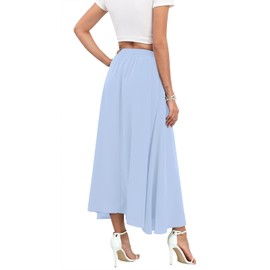 Askyes Womens Long Skirts Summer High Waisted A-Line Casual Work Tie Knot Flowy Swing Long Skirts with Pockets,Light Blue,M