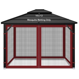 Gazebo Replacement Mosquito Netting Outdoor Universal Gazebo Canopy 4-Panels Screen Sidewalls with Zipper for Patio Garden (Red, 10x12)