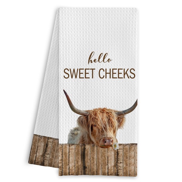 Qpenm Hello Sweet Cheeks Highland Cow Bathroom Hand Towels, Cow