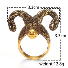 Sheep Goat Head Ring for Men, Retro Skull Horn Ring, Vintage Goat Skull Ring, Gothic Gold Amulet Ring, Punk Animal Jewelry Jewelry for Men Mens (12)
