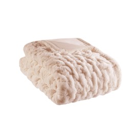 Madison Park Ruched Luxury Throw Premium Soft Cozy Brushed Long Faux Fur For Bed, Couch or Sofa, 50"x60", Blush