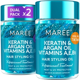 MAREE Hair Vitamins - Hair Oil for Frizzy - Keratin Styling Capsules 2 PACK with Jojoba & Argan Oil - Anti Frizz Serum for Women - Frizzy, Damaged, Dry - Sérum Gotas & Aceite Para el Cabello