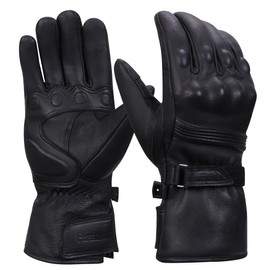 Harssidanzar Winter Motorcycle Gloves,Mens Long Gauntlet Leather Full Finger TouchScreen Thermal Lined With Thinsulate Waterproof Motorcycles Gloves KM048UK,Black,Size XS