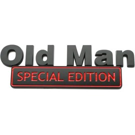 1x Big Size Old Man Special Edition Emblem 3D Badge Side Rear Front Hood Trunk Door Decal Sticker Fit for Universal Car Truck SUV 5.9 inches Long (Bla
