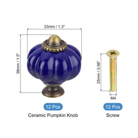 sourcing map 12pcs Ceramic Pumpkin Knobs, Navy Blue Knobs Decorative Drawer Knobs Pulls, Vintage Drawer Pulls with 12 Screws for Cabinet Drawers, Closets, and Cupboards (38mm/1.5")