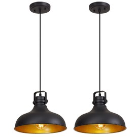 ALAISLYC Black Farmhouse Pendant Lights Matte Pendant Lighting for Kitchen Island Industrial Adjustable Height Vintage Dome Hanging Light Fixtures for Barn, Dining Room 2 Packs