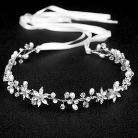 Amison Tocados para Novia Diadema de Cristal para Boda Diadema de Boda de Cristal Plata para Novia Tocado de Flores para Niñas con Diamantes de Imitación Banda de Joyería para Novias Damas