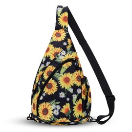 HUA ANGEL Sling Bag Fashion Chest Bag Shoulder Daypack Travel Hiking Gym Casual Backpack for Men & Women, W-daisy Sunflower, One_Size, Floral Sling Bag