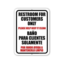 Honey Dew Gifts, Restroom for Customers Only, Spanish Español Signs, Bathroom Sign for Business, Business and Store Signs, Metal Sign, Office Restroom Signs, 9 inch by 12 inch, HDG-1680