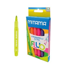 Mitama - Pennarelli Extra Fluo - Punta maxi - Astuccio da 6 pennarelli - Colori Neon - Tappo anti soffocamento - Punta maxi 5 mm - Colori Scuola - Pastelli Astuccio Scuola