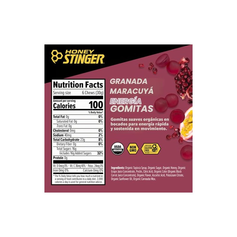 Honey Stinger Pomegranate Chews, color Morado, 590 gr