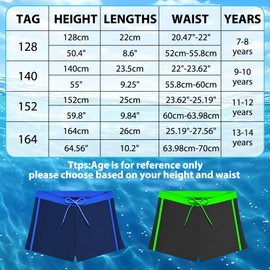 AYESY Boys' Swimming Trunks, Swimming Shorts with Lined Elastic Waistband, Quick-Drying Summer Beach Board Shorts, Swimming Shorts for Boys 7-14 Years, black, 152