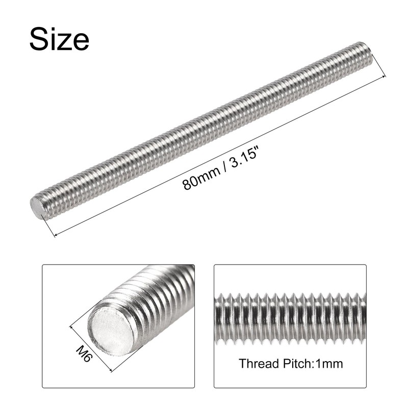 sourcing map 15Pcs M6 x 80mm Fully Threaded Rod 304