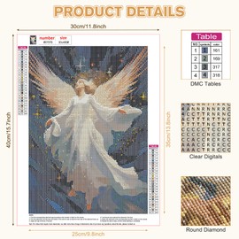 HEIBAGO Angel Diamond Painting Adult Kit, 5D White DIY Diamond Art Kits with Full Drill Gems, Premium Diamond Dots Set for Relaxation and Stunning Home Decor, 30x40cm Canvas