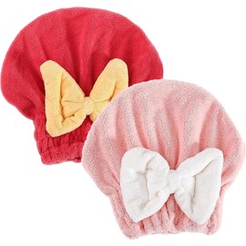 Genérico 2 Toallas Suaves con Lazo para Cabello Mojado, Gorros de Microfibra para Secar El Cabello para Mujeres, Navidad para Rellenar Bolsas de Regalos de Fiesta. (Rojo + Rosa)