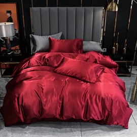 Satin Bedding Set Full Wine Red Silk Like Satin Duvet Cover Set Luxury Soft Burgundy Comforter Cover Adults Bedroom Decor Chic Luxurious Silky Bedspread Cover Zipper (1 Duvet Cover + 2 Pillow Case)