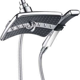 BRIGHT SHOWERS High Pressure Dual Shower Head Combo, Handheld Showerhead Rainfall Shower Head Set with Black Face, 60 Inch Long Stainless Steel Shower Hose, Chrome